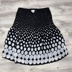 Dressbarn Woman 2X Black White Polka Dot Pleated Midi Skirt Elastic Waist